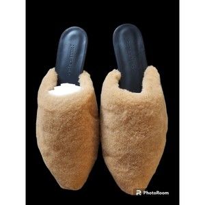 New Jenni Kayne Natural Tan Beige Shearling Mules Size 39 Retail $425